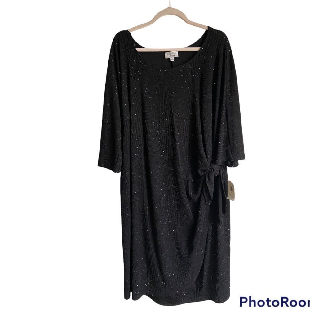 Robbie Bee‎ Plus Faux Wrap Dress Women Black Glitter 3X Evening Party Formal NWT - Picture 2 of 7